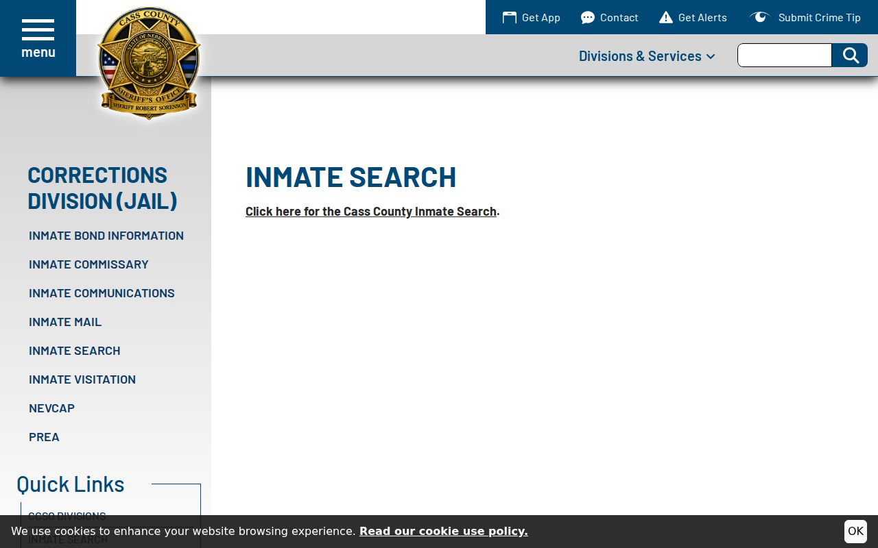 Cass County Sheriff inmate search instructions