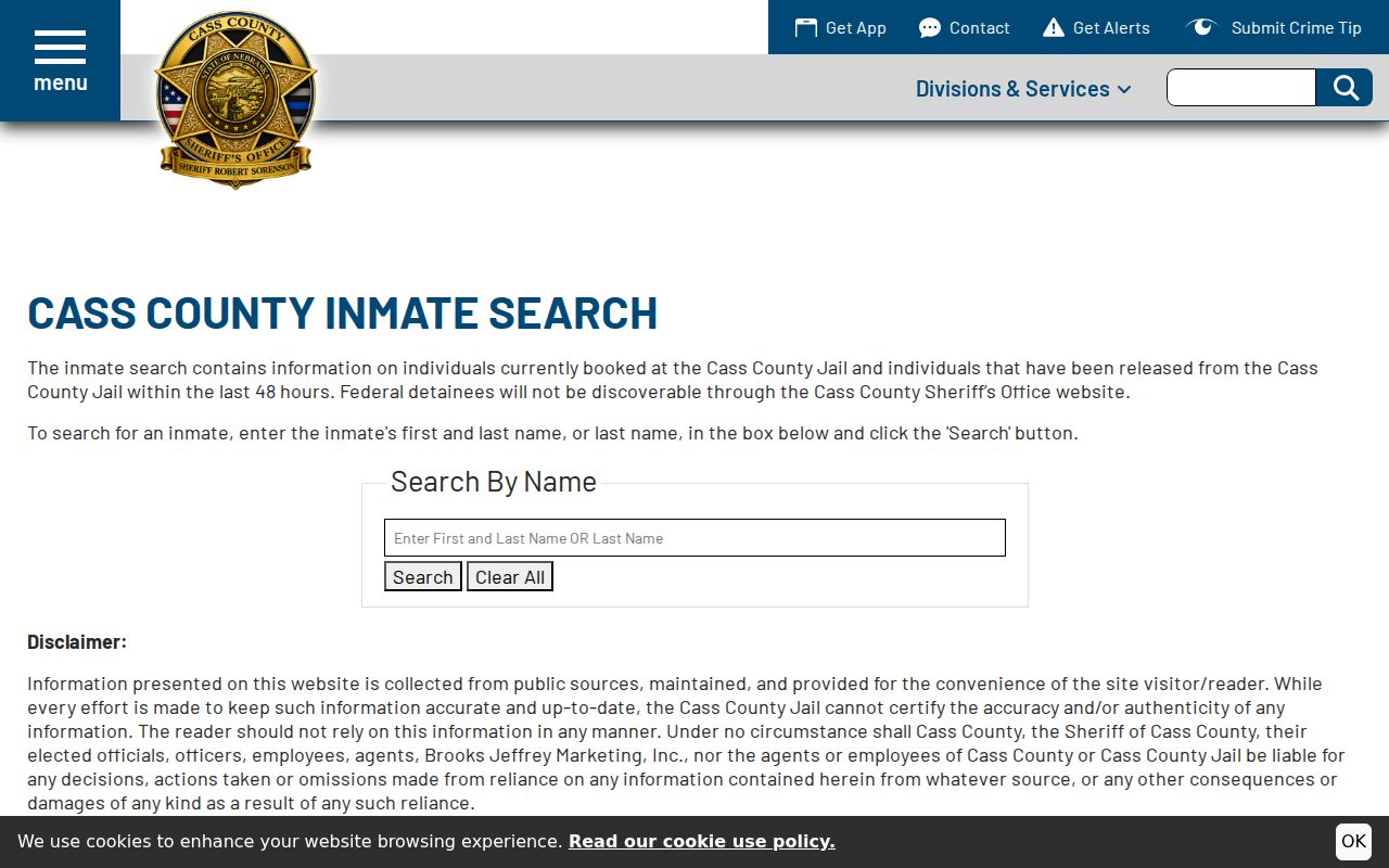 Official Cass County current inmate roster search