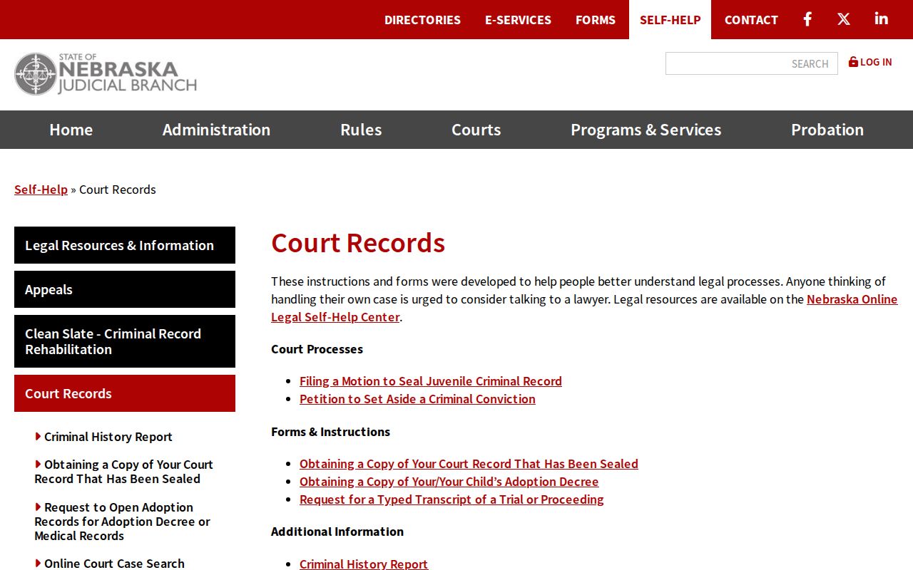 Nebraska Judicial Branch court records and set-aside resources