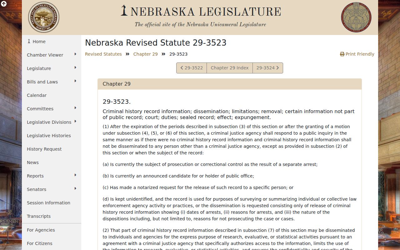 Nebraska dissemination law for Cass County criminal history