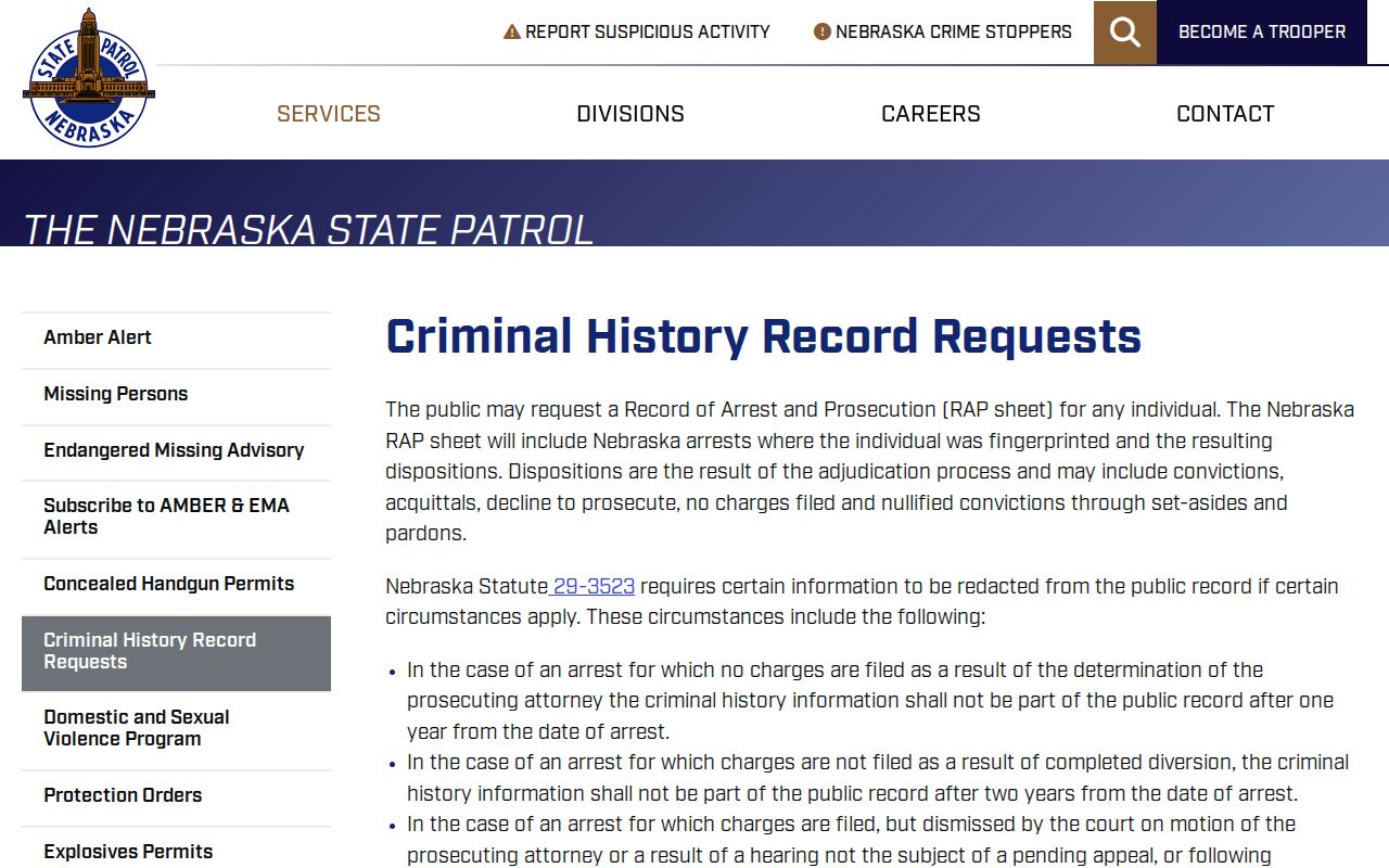 Nebraska State Patrol Cass County criminal history guidance