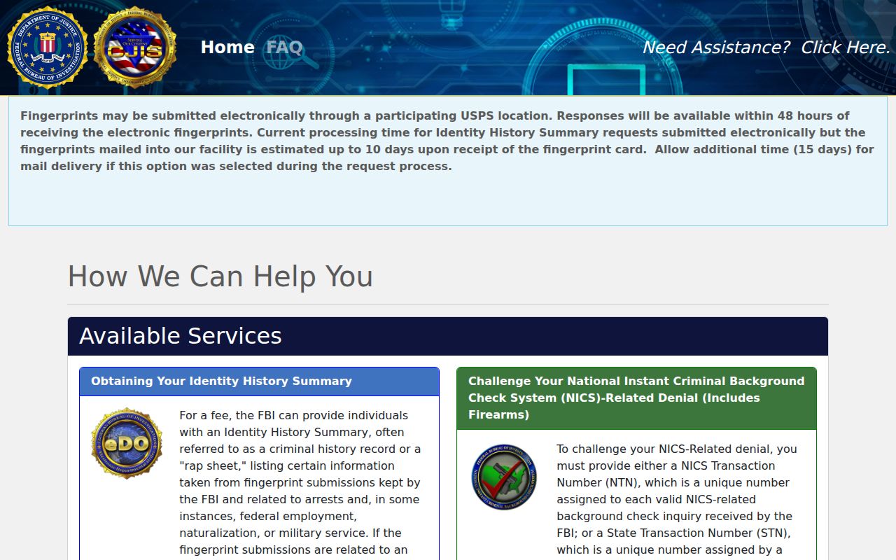 FBI self-record portal for Cass County criminal history review