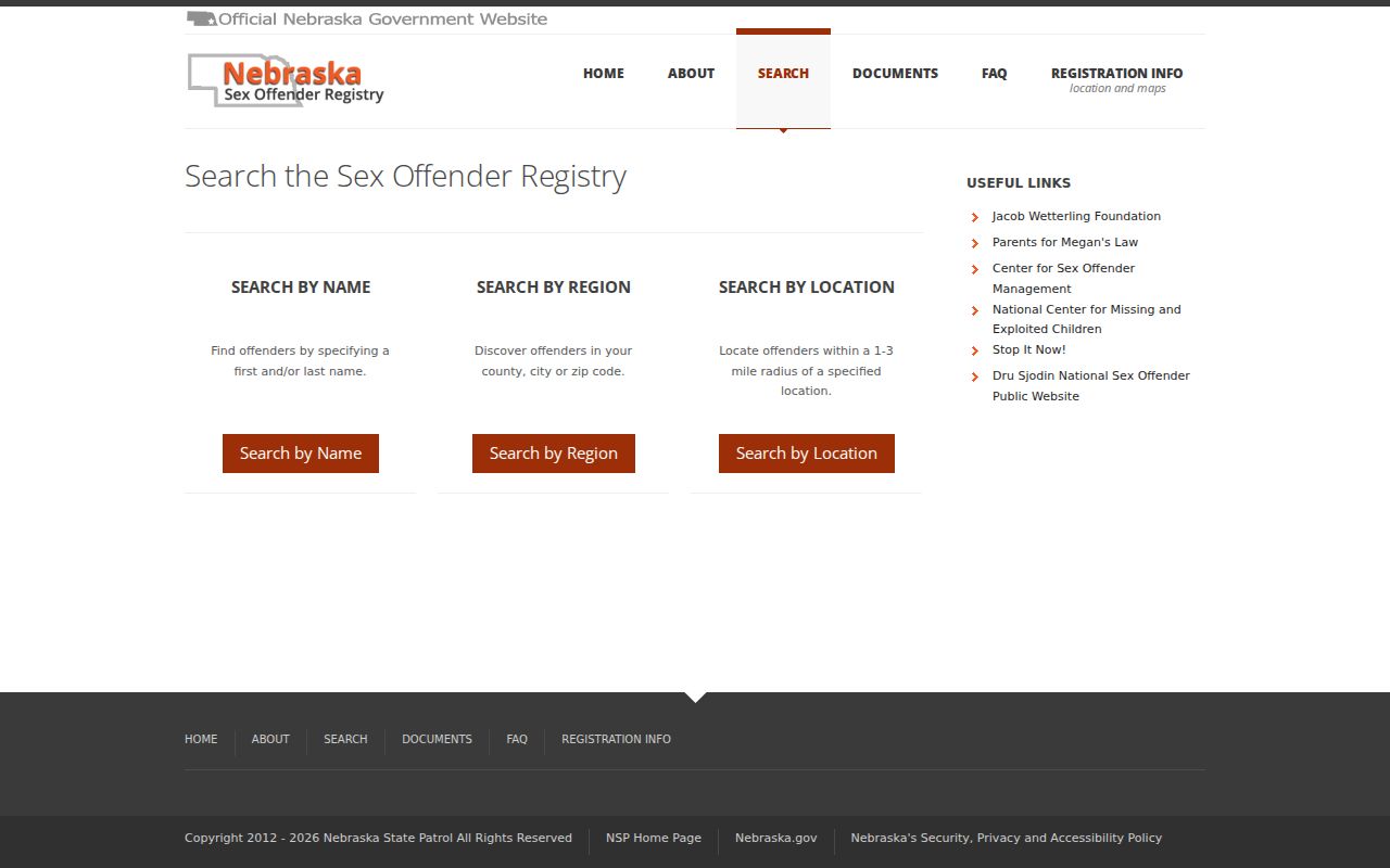 Cass County sex offender search on the Nebraska registry home