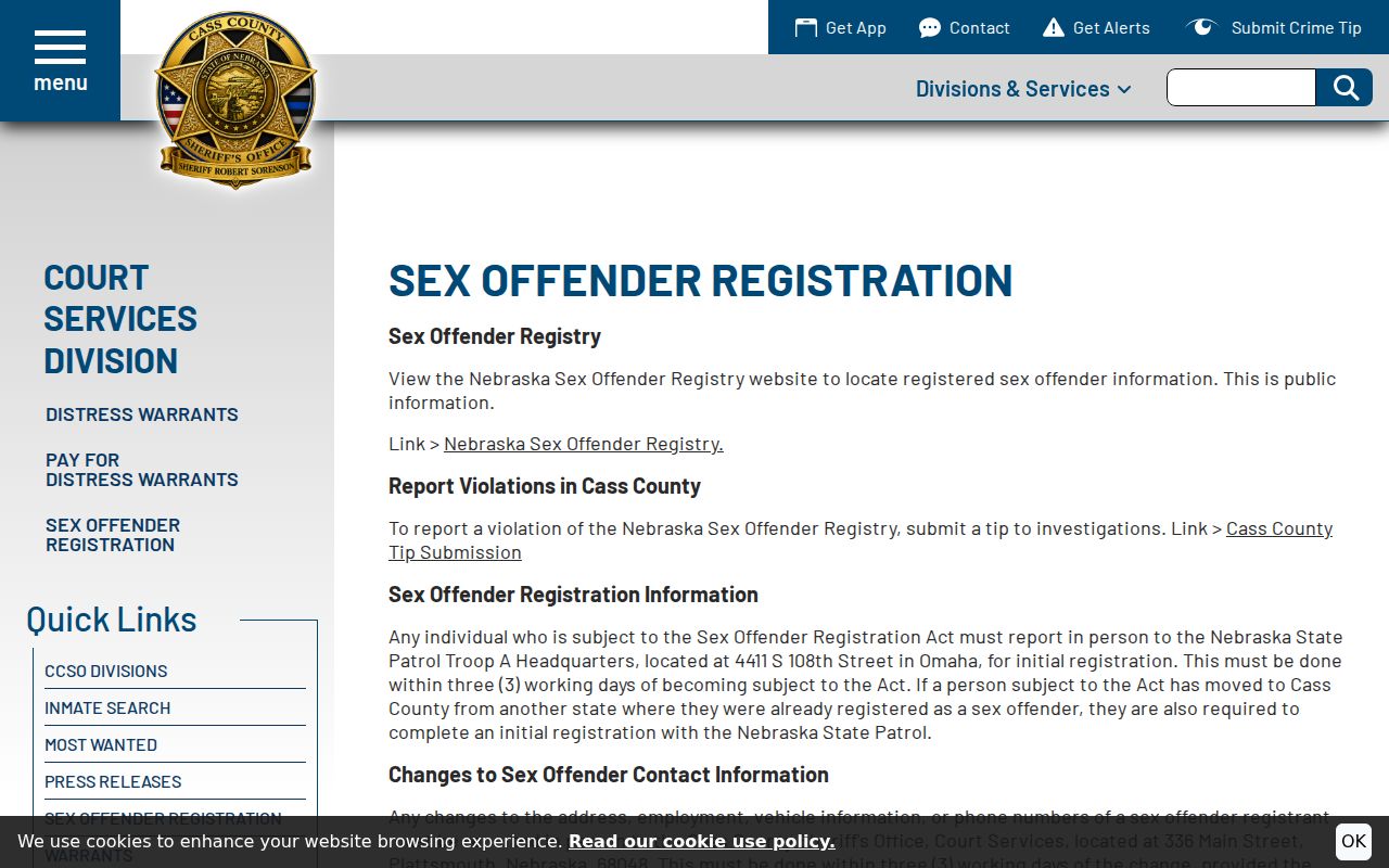 Cass County sex offender registration office instructions